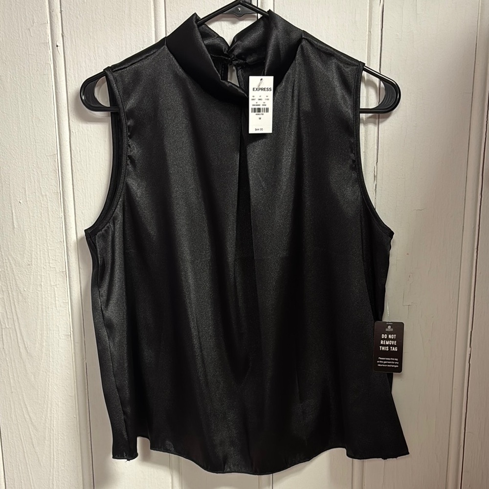 Express Satin mock neck pleated tank